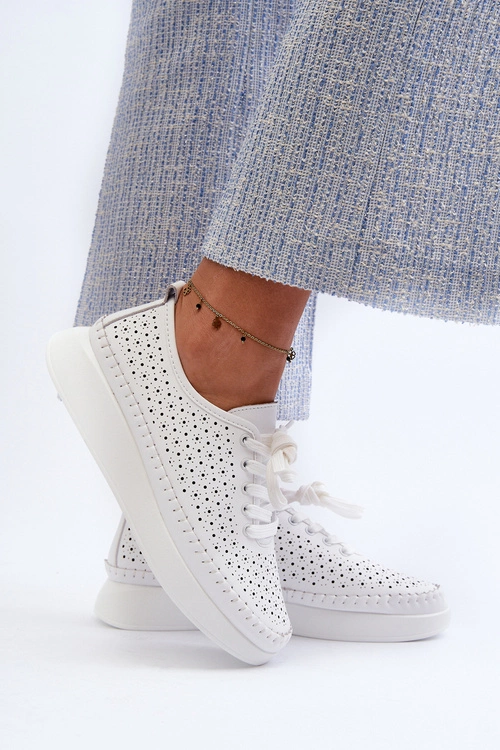 Skórzane Sneakersy Na Platformie S.Barski LR278 Białe