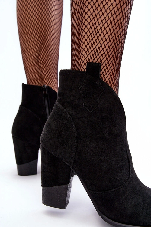 Zamszowe Botki Kowbojki Na Słupku Czarne Tanner