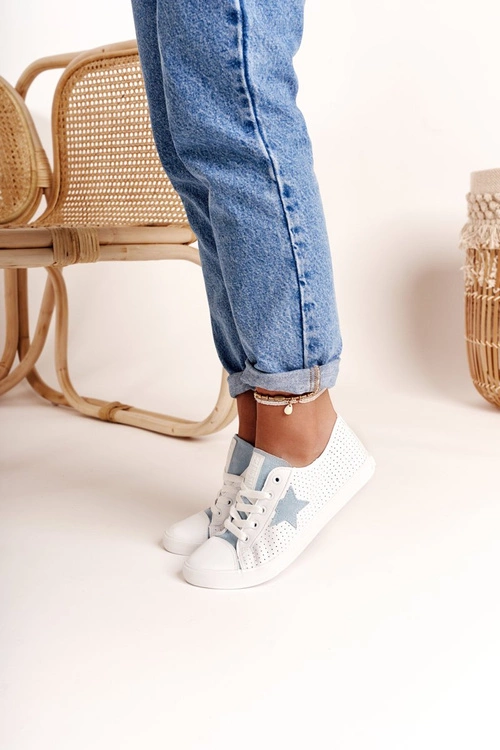 Damskie Skórzane Trampki Z Gwiazdą BIG STAR DD274692 Biało-Niebieskie