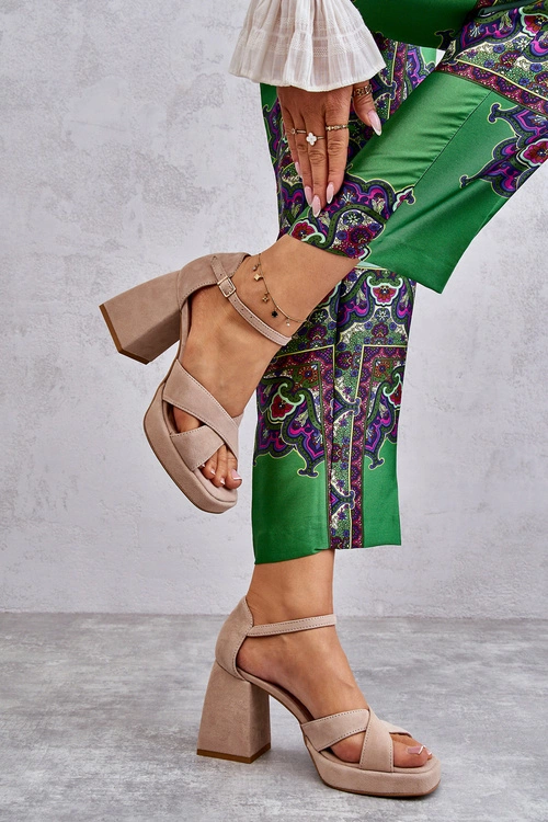 Damskie Zamszowe Sandały Na Obcasie Lewski Shoes 3221 Beżowe