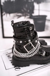 Dziecięce Botki Z Łańcuchem Ocieplone Futerkiem Lakierowane Czarne Dolly