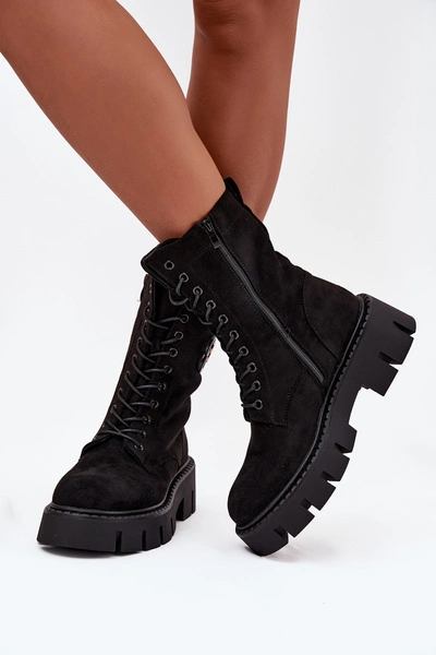 Ocieplane Botki Workery Damskie Z Ozdobą Czarne Melisse