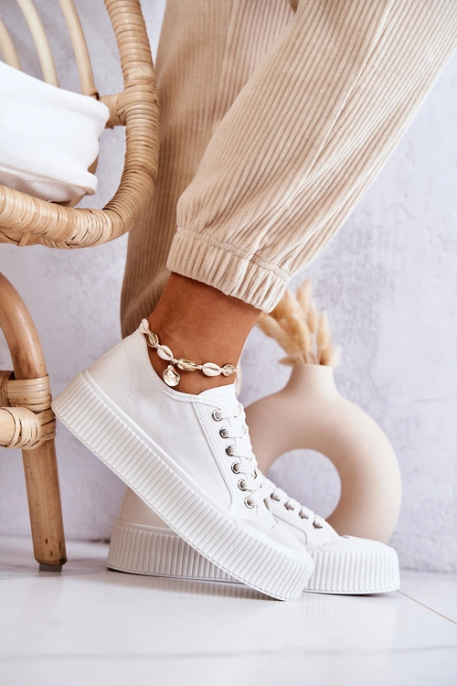 Niskie Trampki Na Platformie Białe Mischa