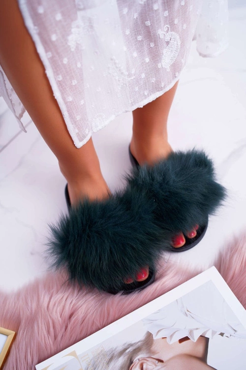 Klapki Damskie Z Futerkiem Zielone Mellow