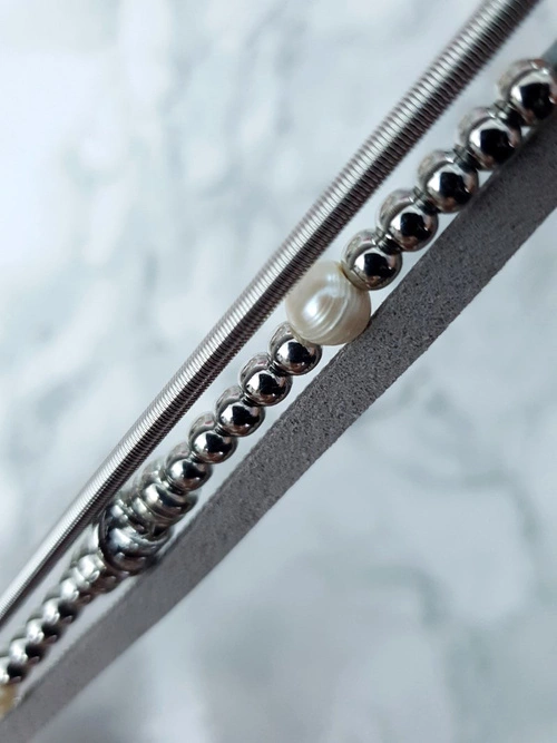 Damska Bransoleta Z Koralikami I Cyrkoniami Srebrna Bella