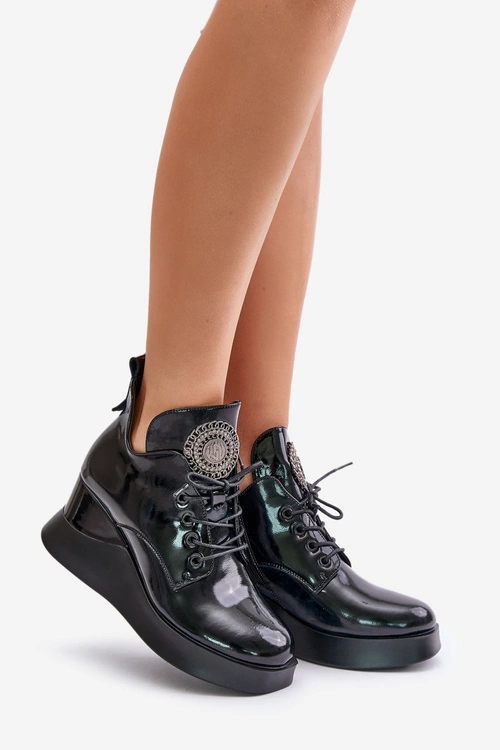 Botki Damskie Lakierowane Na Koturnie Ocieplane Vinceza 66706 Czarne