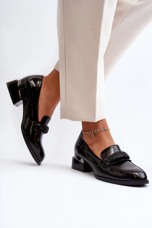 Damskie Półbuty Lakierowane Na Niskim Obcasie Czarne Marilni