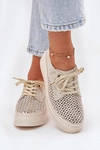 Zamszowe Ażurowe Półbuty Damskie Na Platformie Artiker 56C2108 Beżowo-Złote