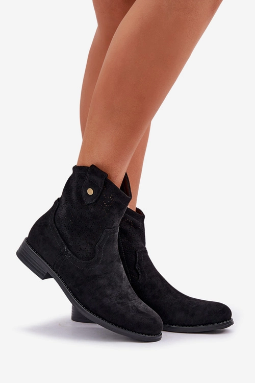 Ażurowe Botki Na Płaskim Obcasie S.Barski HY51-063 Czarne