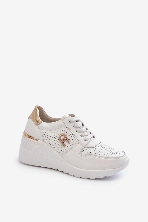 Damskie Skórzane Sneakersy Na Koturnie Białe D&A LR810