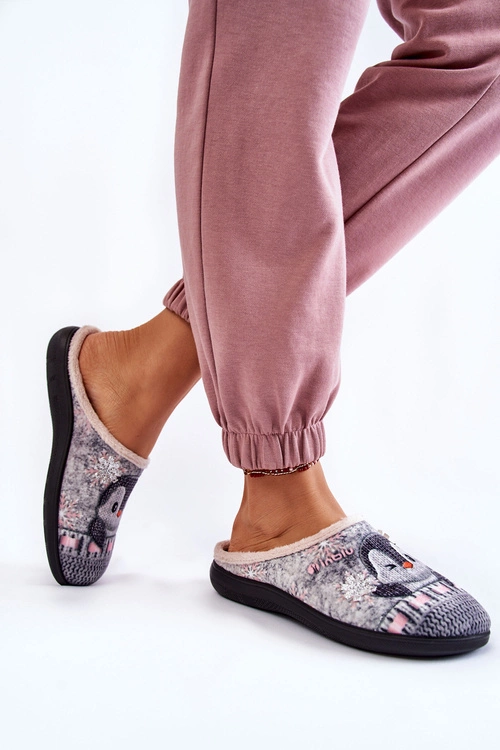 Damskie Domowe Klapki Papcie Pingwiny Inblu EC-81-025 Szare