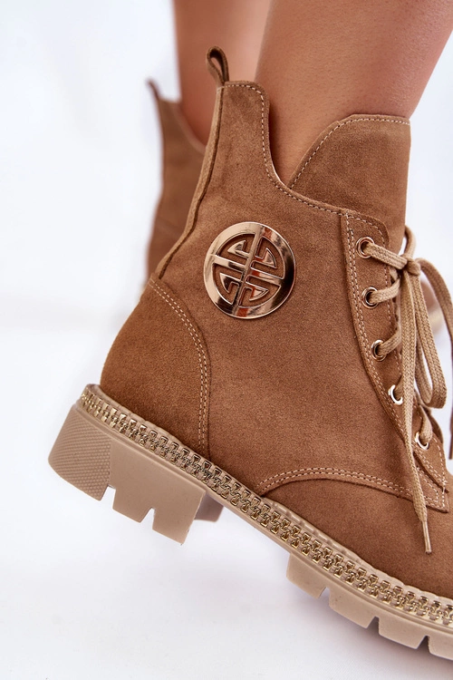 Damskie Ocieplane Botki Na Suwak Camel Sinem