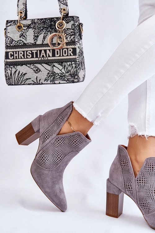 Ażurowe Zamszowe Botki Na Obcasie Szare Leanna