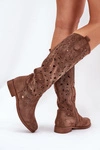 Ażurowe Kozaki Na Płaskim Obcasie HY51-176 Brązowe