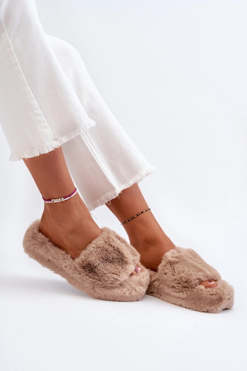 Damskie Futrzane Kapcie Beżowe Stepia