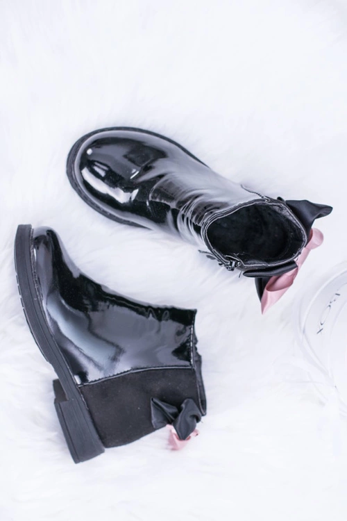 Czarne Dziecięce Botki Ocieplane Z Suwakiem Lakierowane Small Diana