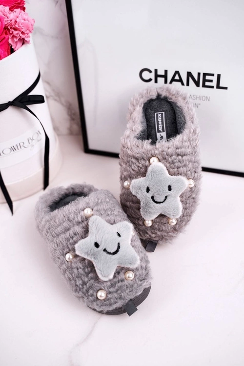 Dziecięce Ocieplane Klapki Papcie Szare Little Star