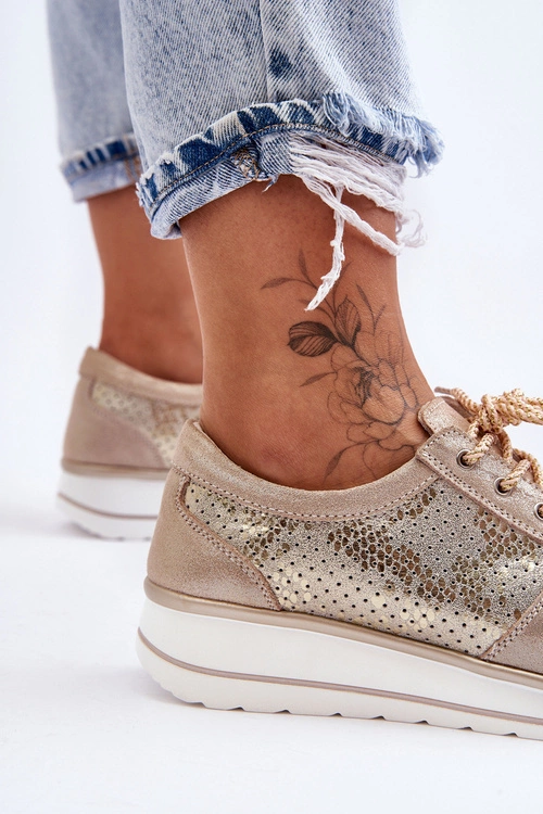 Skórzane Buty Sportowe Z Perforacją S.Barski AL22246 Złote