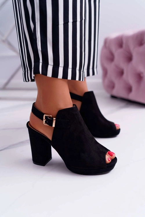 Sandały Damskie Na Słupku Z Cholewką Odkryte Palce Czarne Montree