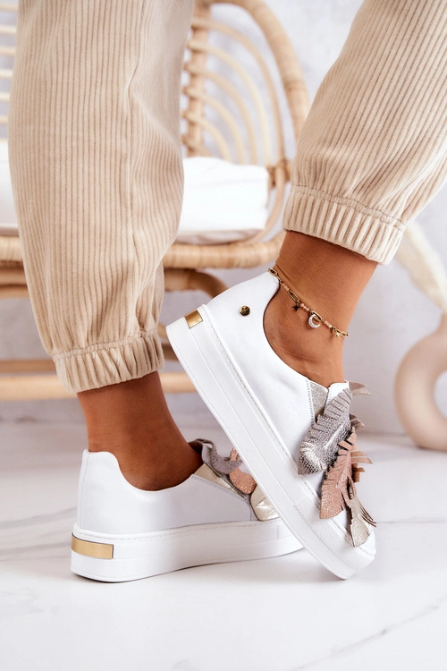 Damskie Skórzane Tenisówki Slip-On Maciejka 05488-11 Białe