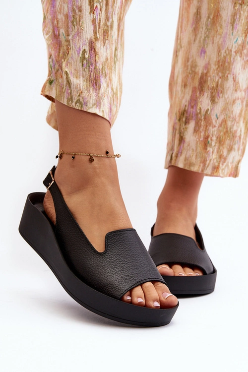 Zazoo 2893 Sandały Damskie Skórzane na Grubej Podeszwie Czarne