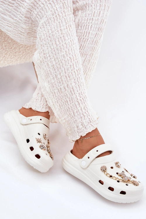 Piankowe Klapki Damskie Z Przypinkami Białe Linaviela