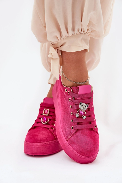Sneakersy Damskie Na Platformie Z Misiem Fuksja Vailina