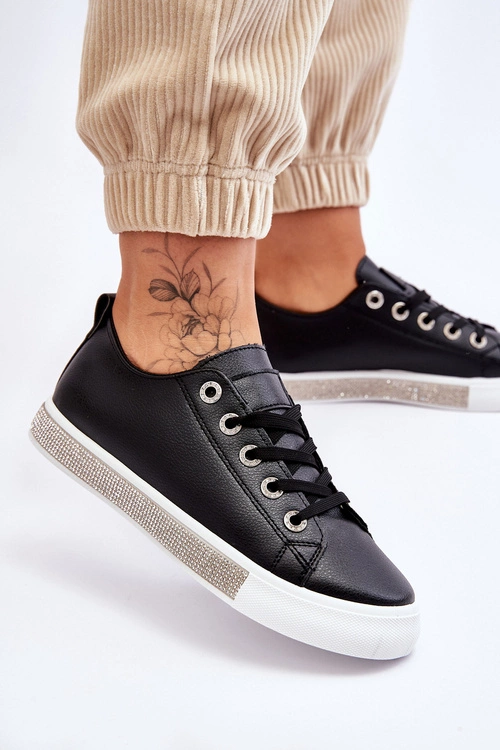 Niskie Trampki Damskie Z Dżetami Czarno-Białe Demira