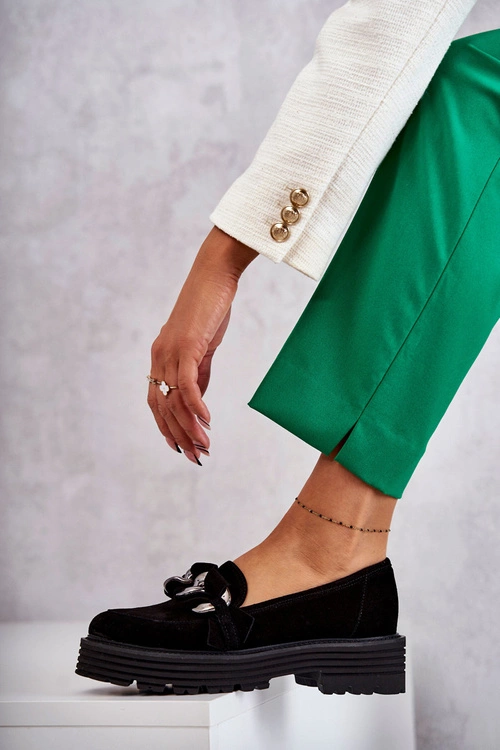 Damskie Półbuty Zamszowe Laura Messi 2523 Czarne