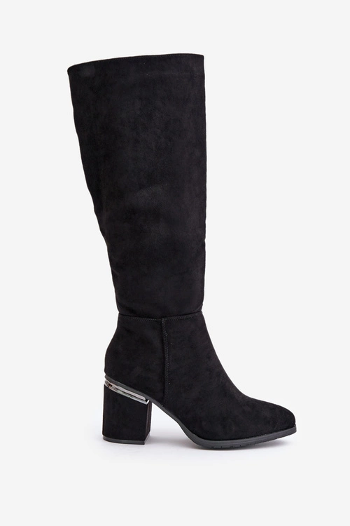Eko Zamszowe Kozaki Damskie Przed Kolano Na Słupku Ocieplane Vinceza 16473 Czarne
