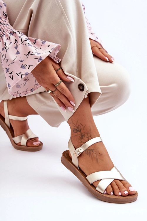 Klasyczne Skórzane Sandały Damskie Złote Talisma