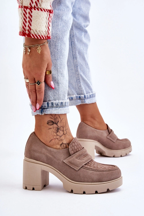 Zamszowe Półbuty Na Słupku I Platformie Ciemnobeżowe Lemar Arabell