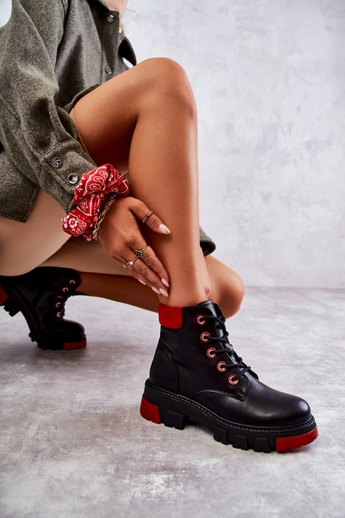 Skórzane Botki Workery Na Suwak Czarne Messa