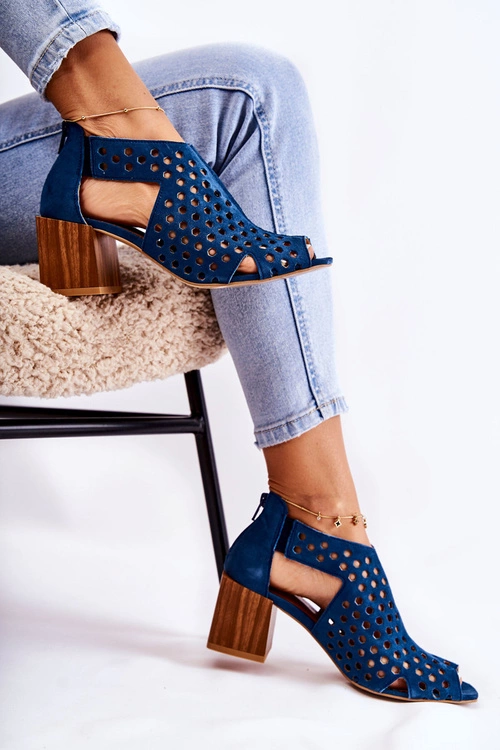 Ażurowe Botki Na Słupku Maciejka 04593-17 Granatowe