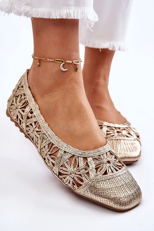 Ażurowe Modne Baleriny Złote Thiago