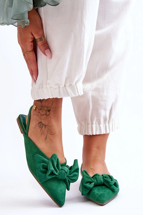 Damskie Wsuwane Baleriny Z Kokardą Zielone Nadine