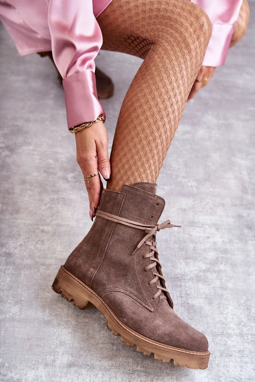 Zamszowe Botki Na Suwak Nicole 2754 Brązowe