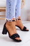 Skórzane Sandały Na Słupku Czarne Lorelei