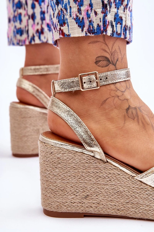 Sandały Damskie Na Koturnie Złote Kendall