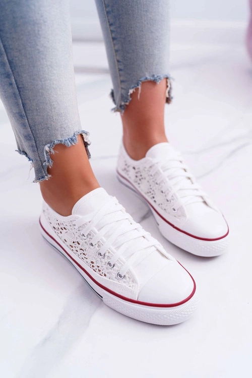 Trampki Damskie Niskie Koronkowe Białe Veroli