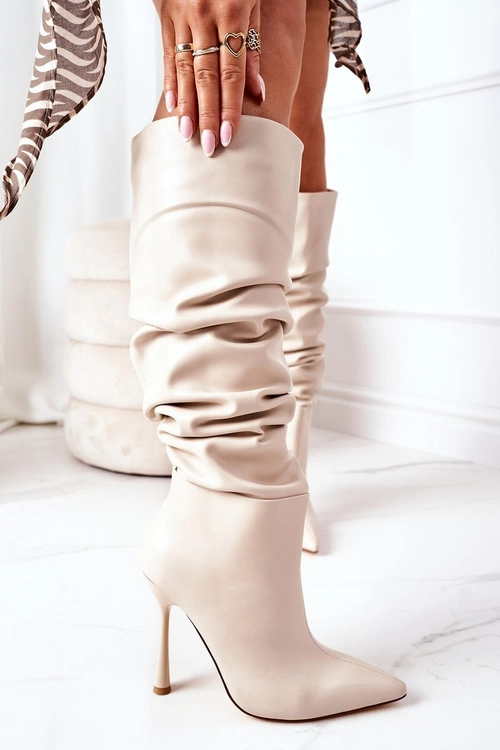 Ocieplane Kozaki Na Szpilce Beżowe Dionne