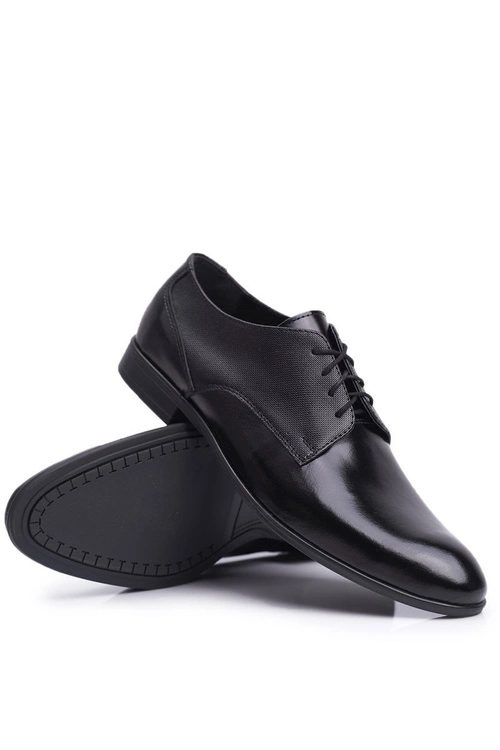 Półbuty Męskie Eleganckie Bednarek Skórzane Czarne Jantar