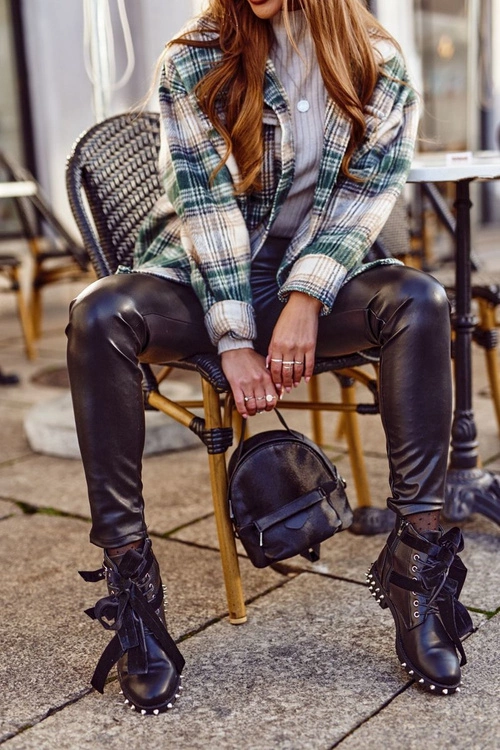 Damskie Botki Nity Kolce Czarne Magnes