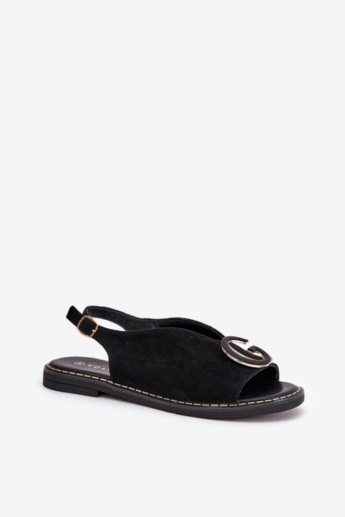 Płaskie Sandały Z Ozdobą Czarne Haliones