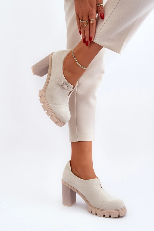 Damskie Półbuty Na Obcasie Słupku Jasnobeżowe Tauina