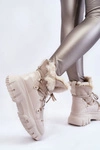Damskie Botki Z Futerkiem Sznurowane Jasnobeżowe Merron