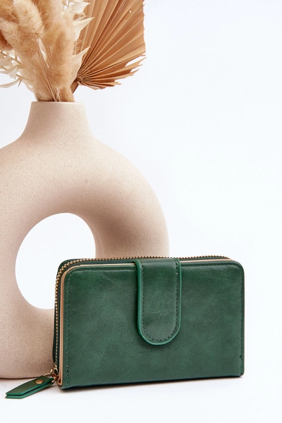 Damski Portfel Portmonetka Z Ekoskóry Ciemnozielony Risuna
