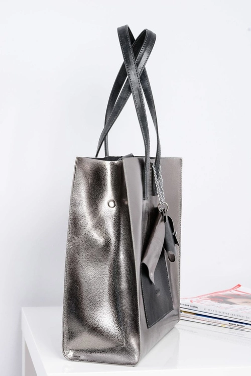 Duża Srebrna Torebka Damska Shopper + Mniejsza Torebka