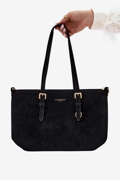 Flora&Co Torebka Shopperka Zamszowa Czarna Araminta