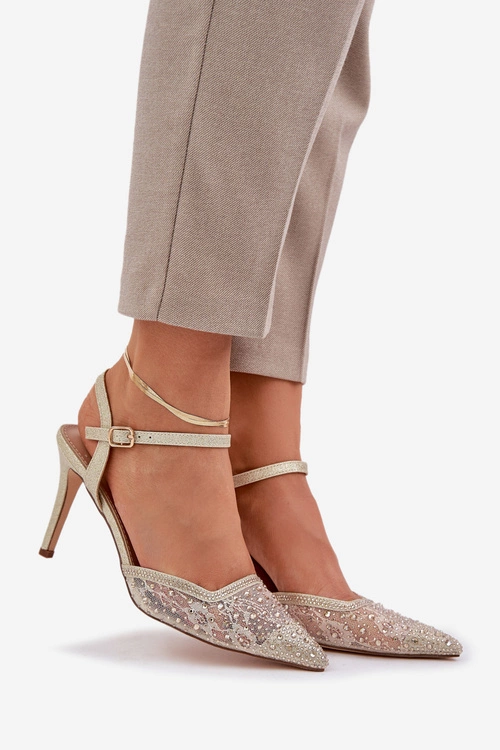 Zdobione Szpilki Z Odkrytą Piętą Złote Nanadra